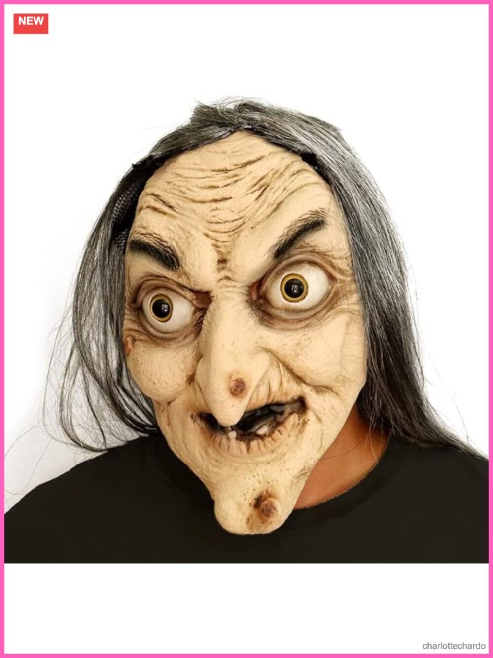 Old Witch Latex Mask Gray Hair Halloween Costume Adult One Size